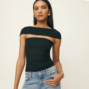 Reformation Black Off-Shoulder Crop Top